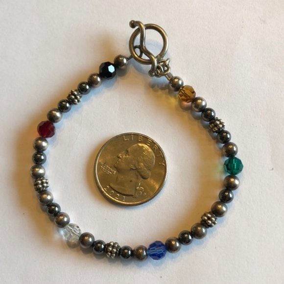 Vintage Beaded Silver Tone Toggle Closure Bracelet - Picture 2 of 5